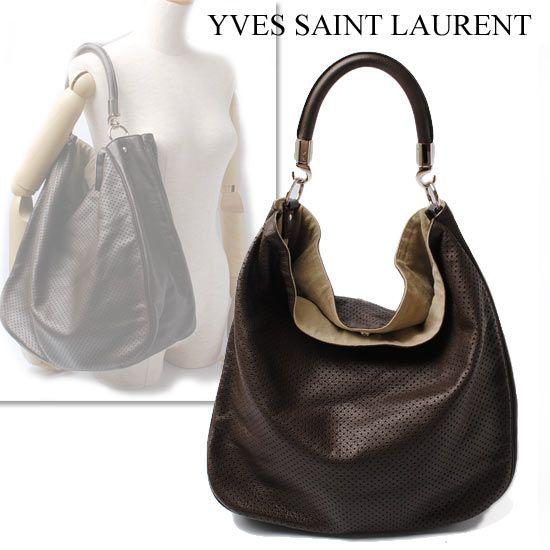 Yves Saint Laurent イヴ・サンローラン ショルダーバッグ レザー パンチング ダークブラウン 228840 アウトレット 送料無料｜brand-pit