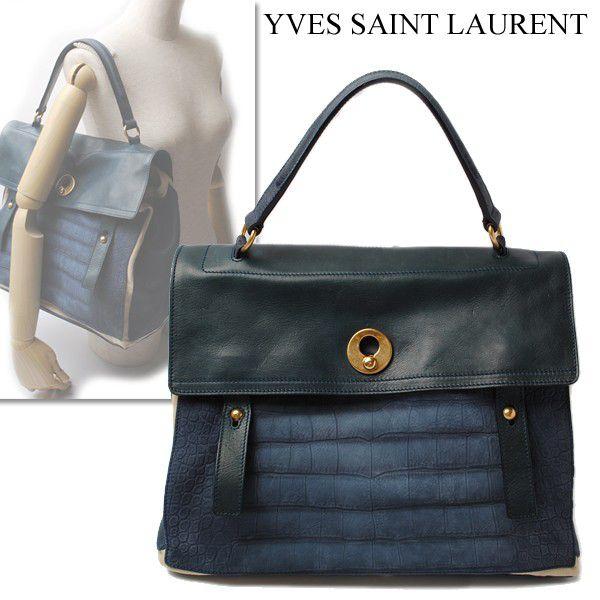 Yves Saint Laurent イヴ・サンローラン トートバッグ　MUSE TWO バッグ　ネイビー×ナチュラル 197148 中古 送料無料｜brand-pit｜02