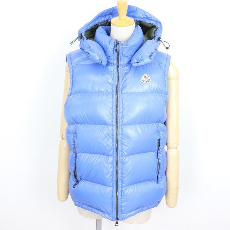 E9612 即決 本物 Moncler モンクレール Lacet ラセット ダウン ベスト アウター ジャケット フード付き メンズ 水色 サイズ 3 Supersport Tn