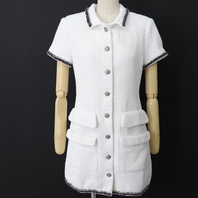 格安即決 K3317 即決 本物 Chanel シャネル ツイード ワンピース 半袖 ココマーク ホワイト シルバー レディース サイズ 36 オープニング大放出セール Www Technet 21 Org