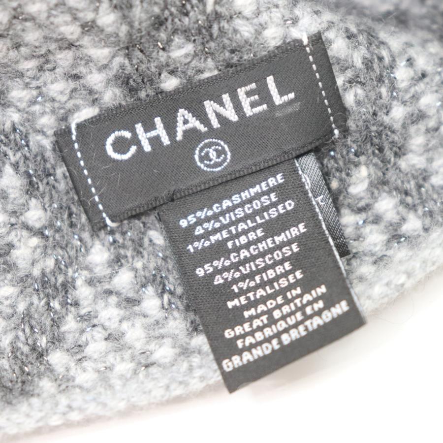 ITOMQD6DC7OW 即決 本物 CHANEL シャネル ココマーク カシミヤ ビスコース ニット帽 グレー 帽子｜brand-shopping-store｜04