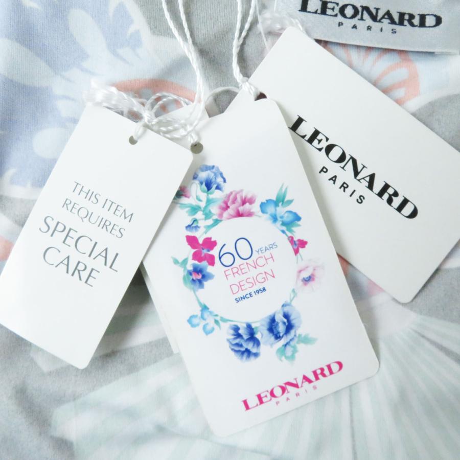 【新品タグ付き】LEONARDレオナール　膝丈ワンピース　夏服　パープル40 新品タグ付き】LEONARDレオナール 膝丈ワンピース 夏服 パープル40