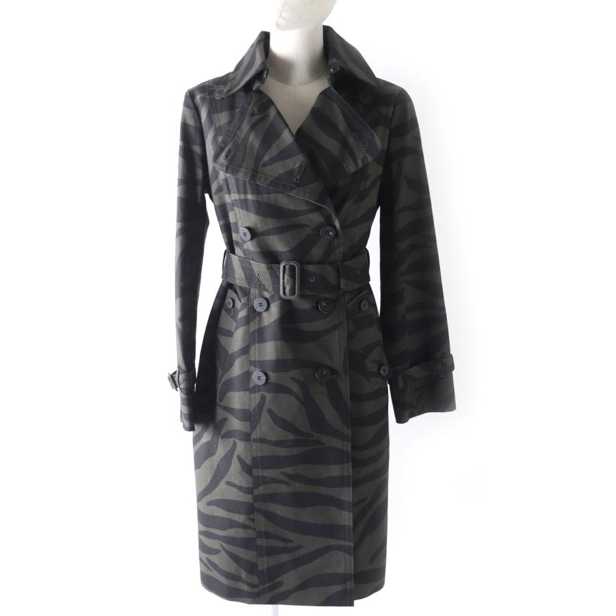 極美品 アクアスキュータムロンドン ロゴボタン・ベルト・ライナー付 ゼブラ柄 トレンチコート カーキ×黒 6 ハンガー付 日本製 正規品 極美品 アクアスキュータムロンドン ロゴボタン・ベルト・ライナー付