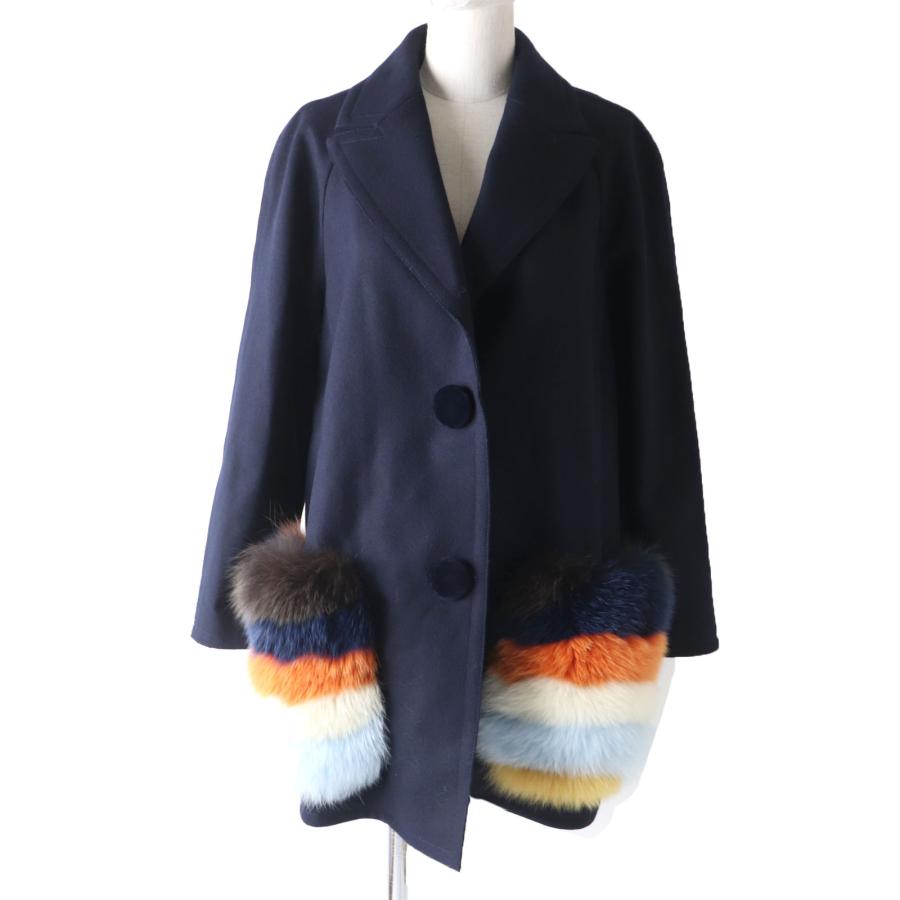 極美品 FENDI フェンディ FF8247 ウール カシミヤ混 ポケット 