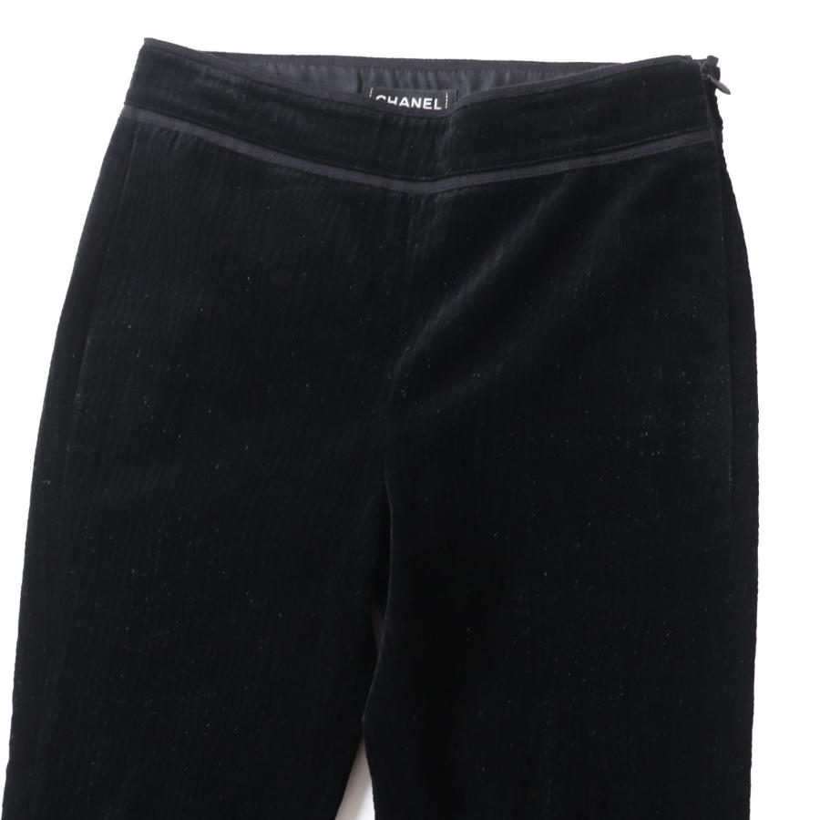 【ドンドン見直し】美品 CHANEL シャネル P44709 ココマークボタン付き ロング丈 ベロア パンツ ブラック 34 伊製 正規品 レディース_1
