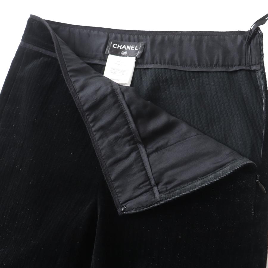 【ドンドン見直し】美品 CHANEL シャネル P44709 ココマークボタン付き ロング丈 ベロア パンツ ブラック 34 伊製 正規品 レディース_4