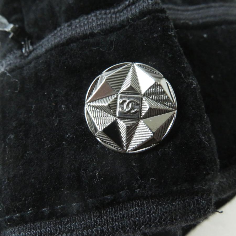 【ドンドン見直し】美品 CHANEL シャネル P44709 ココマークボタン付き ロング丈 ベロア パンツ ブラック 34 伊製 正規品 レディース_7