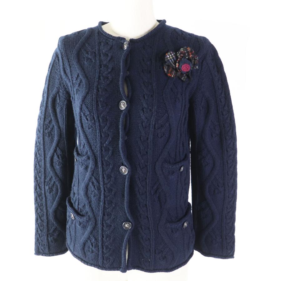 CHANEL 美品 シャネル P46489 カシミヤ100% カメリアブローチ付 CHANEL 美品 シャネル P46489 カシミヤ100% カメリアブローチ付