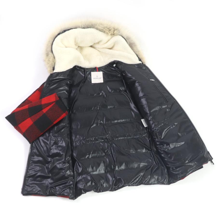 美品 MONCLER モンクレール 20-21AW STECKNADEL HORN ウール チェック柄 ダウンジャケット レッド ブラック 1 イタリア製 正規品 メンズ MONCLER（モンクレール） 【ドンドン見直し】美品 20-21AW STECKNADEL