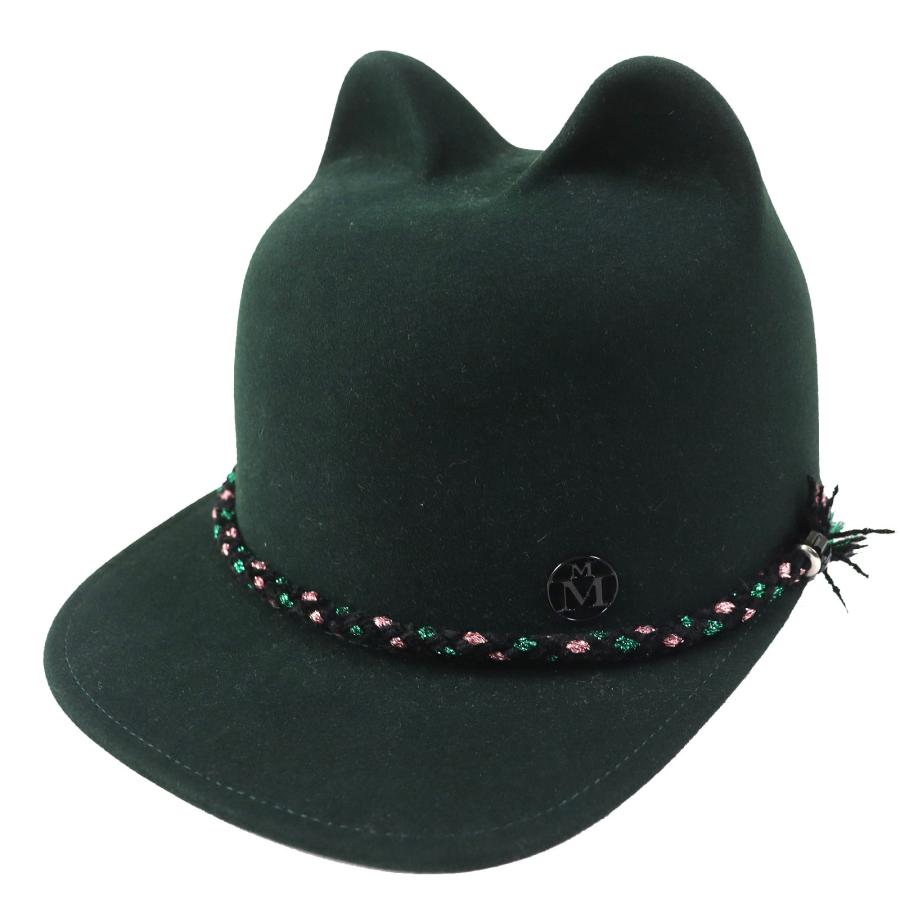 未使用品 メゾンミッシェル 定価90200円 JAMIE HAT ジェイミー キャットイヤー ロゴ金具付き フェルト 帽子 キャップ ダークグリーン S 未使用品 メゾンミッシェル 定価90200円 JAMIE HAT ジェイミー