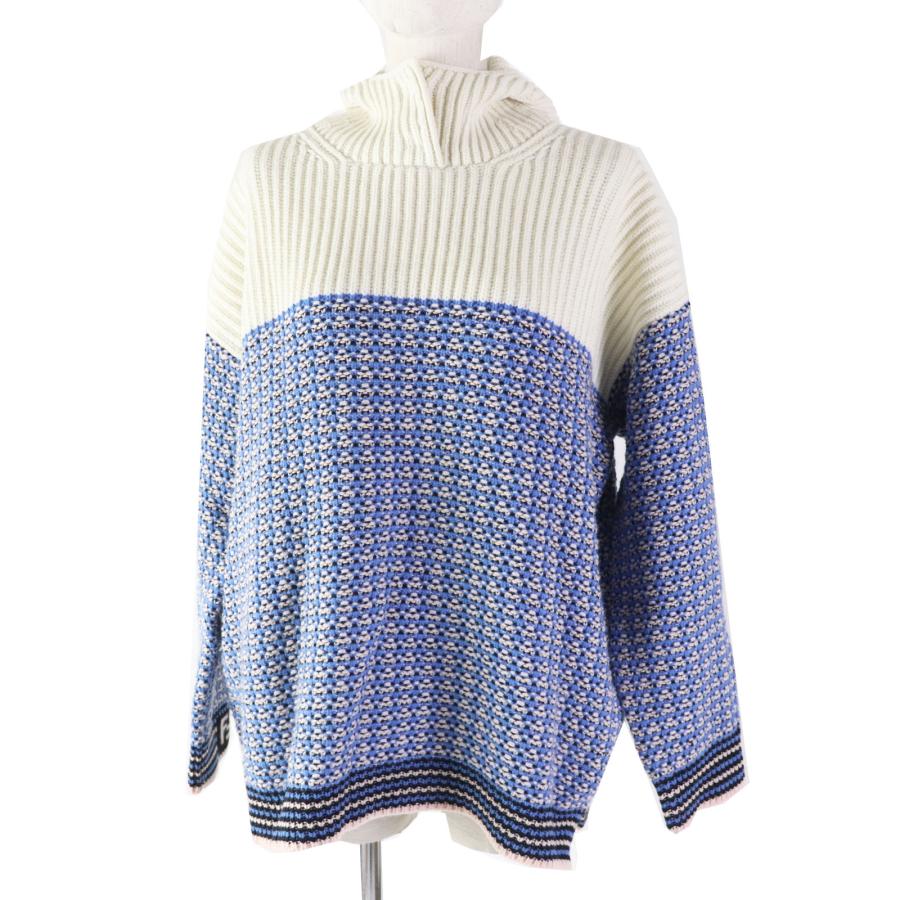 極美品◎FENDI フェンディ 18年製 FZY731 カシミヤ混 FFロゴ／ズッカ柄 ニット パーカー ブルー ホワイト 38 伊製 正規品 レディース FENDI（フェンディ） 極美品◎FENDI 18年製 FZY731 カシミヤ混 FFロゴ