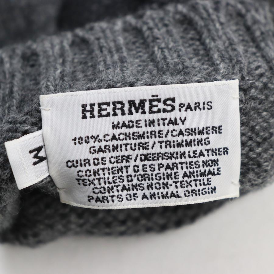 極美品●HERMES エルメス リオネル カシミヤ100％ ディアスキン使い セリエボタン 2way 手袋 グローブ グレー ブラック M ユニセックス｜brand-td-store｜06