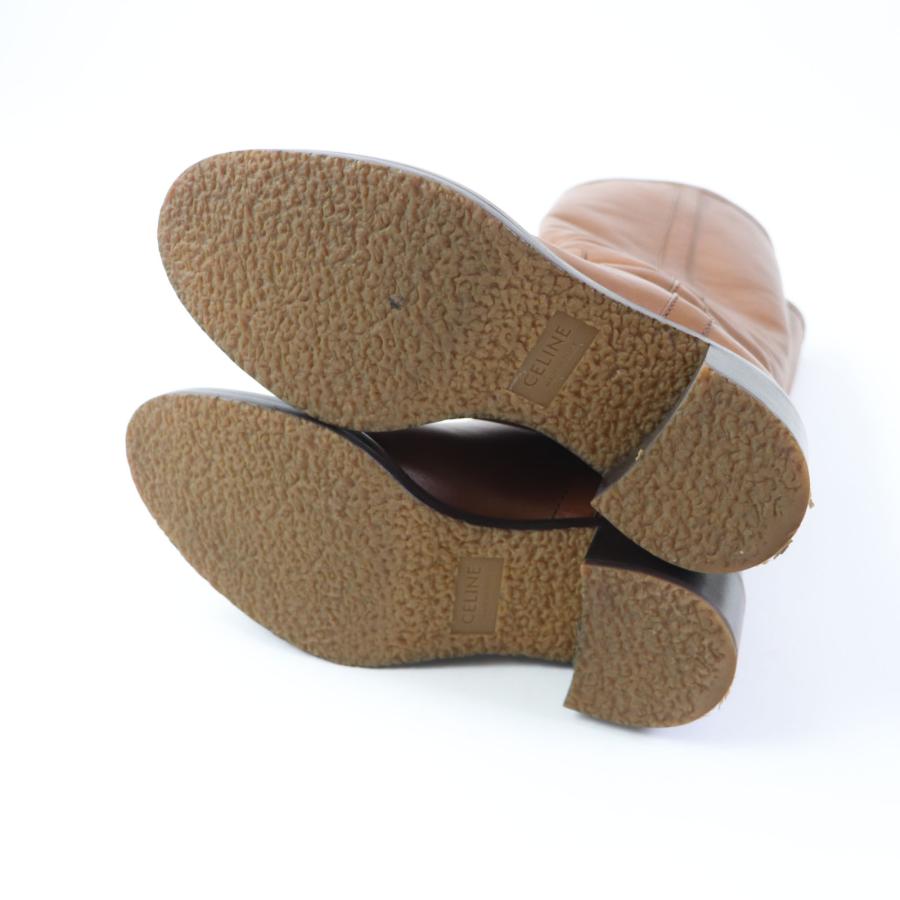 良品★CELINE セリーヌ 20年製 RM0260 レザー アーモンドトゥ チャンキーヒール ロングブーツ ブラウン 35 イタリア製 レディース CELINE（セリーヌ） 良品☆CELINE 20年製 RM0260 レザー アーモンド