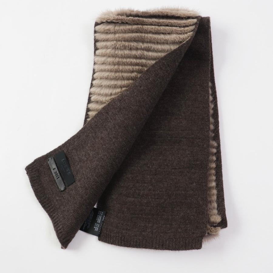 極美品◎LOEWE ロエベ ミンク カシミヤ マフラー ブラウン 保存袋付き 