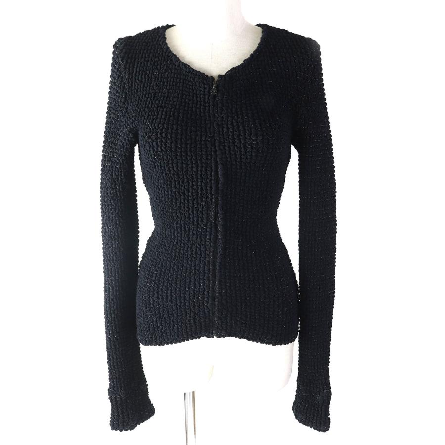 美品△CHANEL シャネル 09P P35534 ココマークジップトップ ラメ糸入り ジップカーディガン ブラック系 34 イタリア製 正規品 レディース CHANEL（シャネル） 美品△CHANEL 09P P35534 ココマークジップトップ