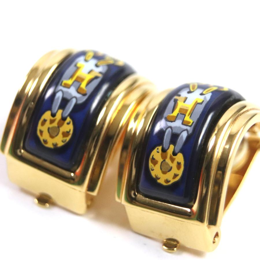 HERMES エルメス エマイユイヤリング 七宝焼き オレンジ 羽 ブルー