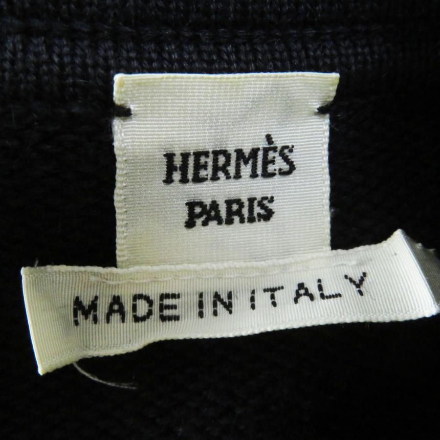 美品◎HERMES エルメス カシミヤ混 ラムレザー切替 ノースリーブ 