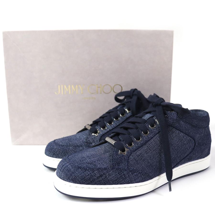 未使用品△JIMMY CHOO ジミーチュウ MIAMI ロゴプレート付き デニム スニーカー ライトインディゴ 35 イタリア製 レディース 箱付き｜brand-td-store｜02