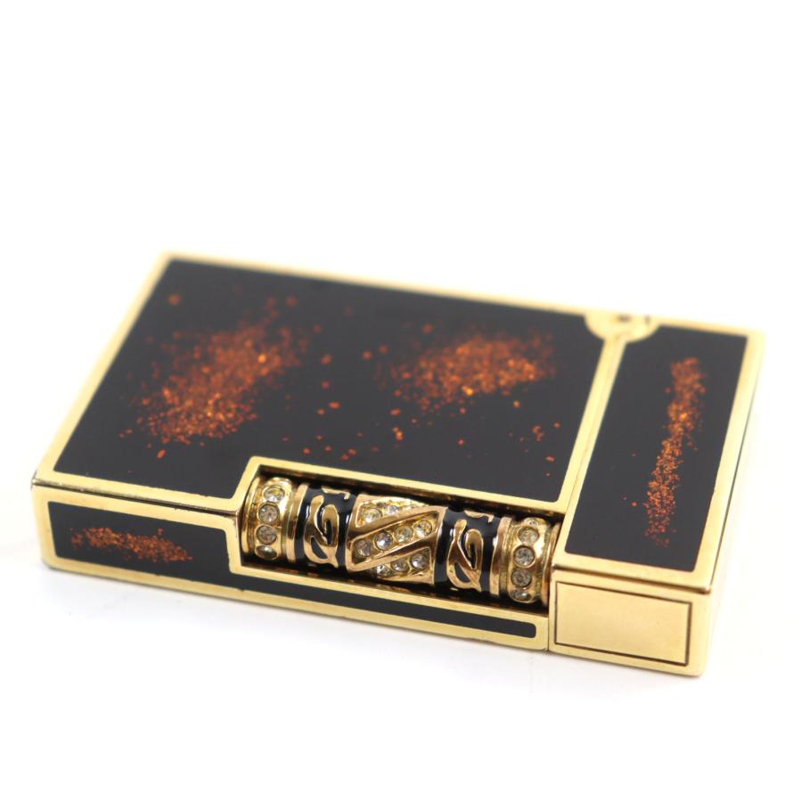 外装良品○Dupont デュポン ライン2 金箔黒漆 ラッカー ラインストーン