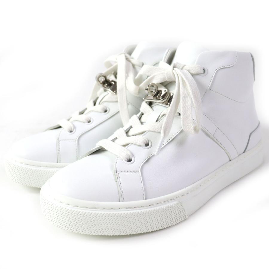 美品△HERMES エルメス デイドリーム レザー シルバー金具 ケリーバックル  ハイカットスニーカー ホワイト 36 袋付き 伊製 レディース HERMES（エルメス） 美品△HERMES デイドリーム レザー シルバー金具