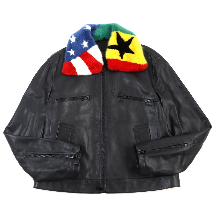美品○ルイヴィトン 19AW American Brazilian Fur Callor Jacket ランウェイモデル ミンクファー レザージャケット 黒 50 伊製 正規品 LOUIS VUITTON（ルイ・ヴィトン） 美品○ルイヴィトン 19AW American
