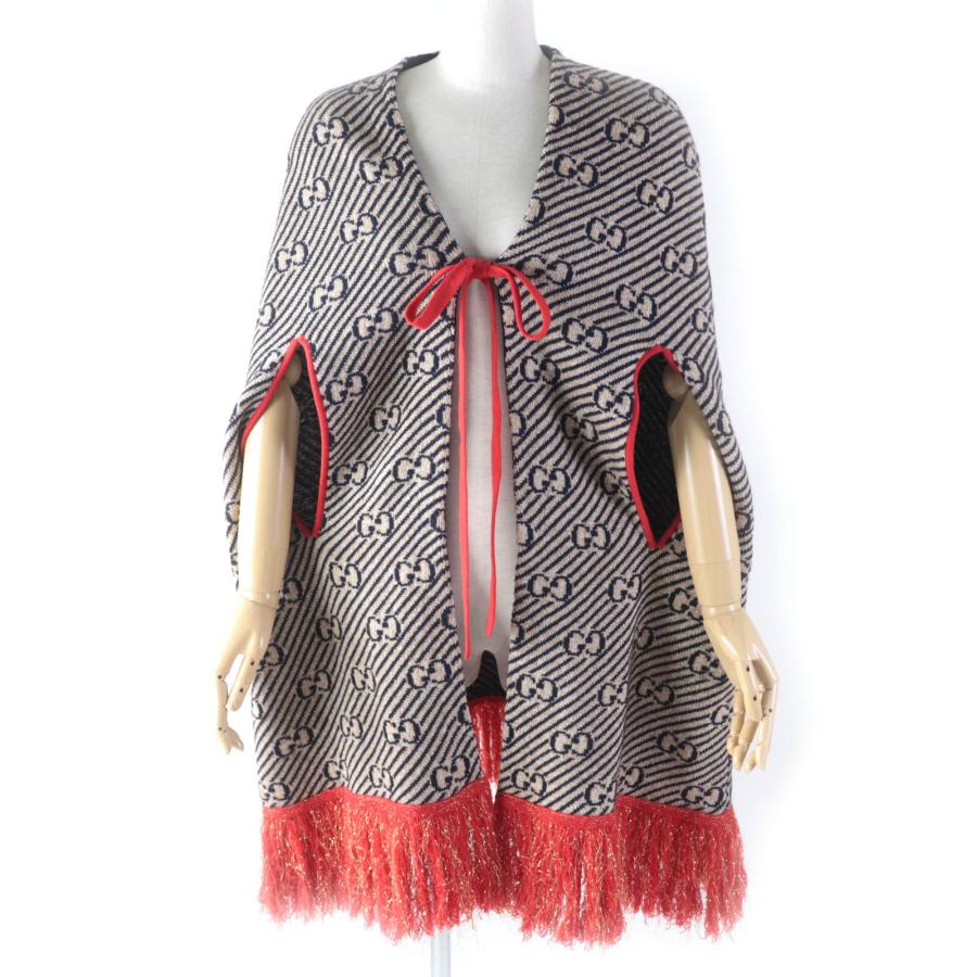 極美品☆GUCCI グッチ GG柄 グリッターフリンジ付 ケープ/ポンチョ 