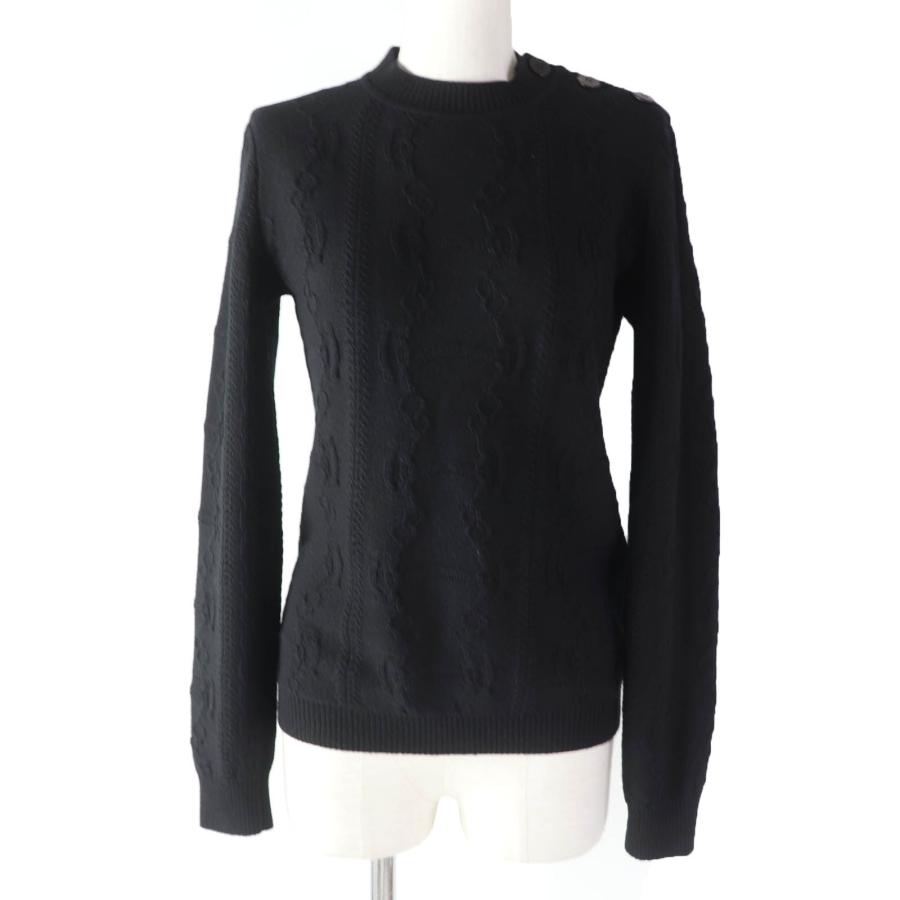 美品☆HERMES エルメス 22AW 2H2644D6 カシミヤ混 セリエボタン付 シェーヌダンクル柄　長袖 ニット  ブラック 34 伊製 正規品 レディース HERMES（エルメス） 美品☆HERMES 22AW 2H2644D6 カシミヤ混 セリエ
