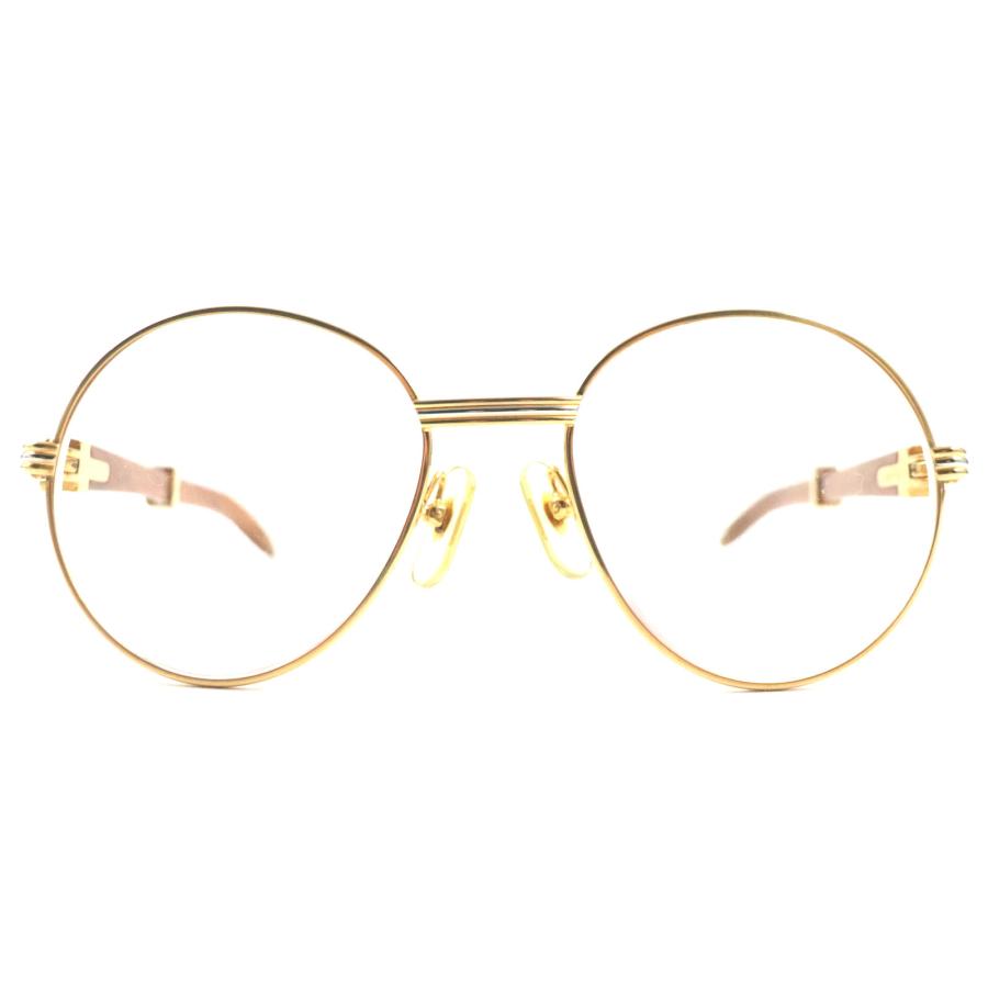 Cartier カルティエ ヴィンテージ メガネ ウッドテンプル ゴールド Cartier（カルティエ） 人気▽Cartier ロゴ金具 ウッドテンプル メガネ