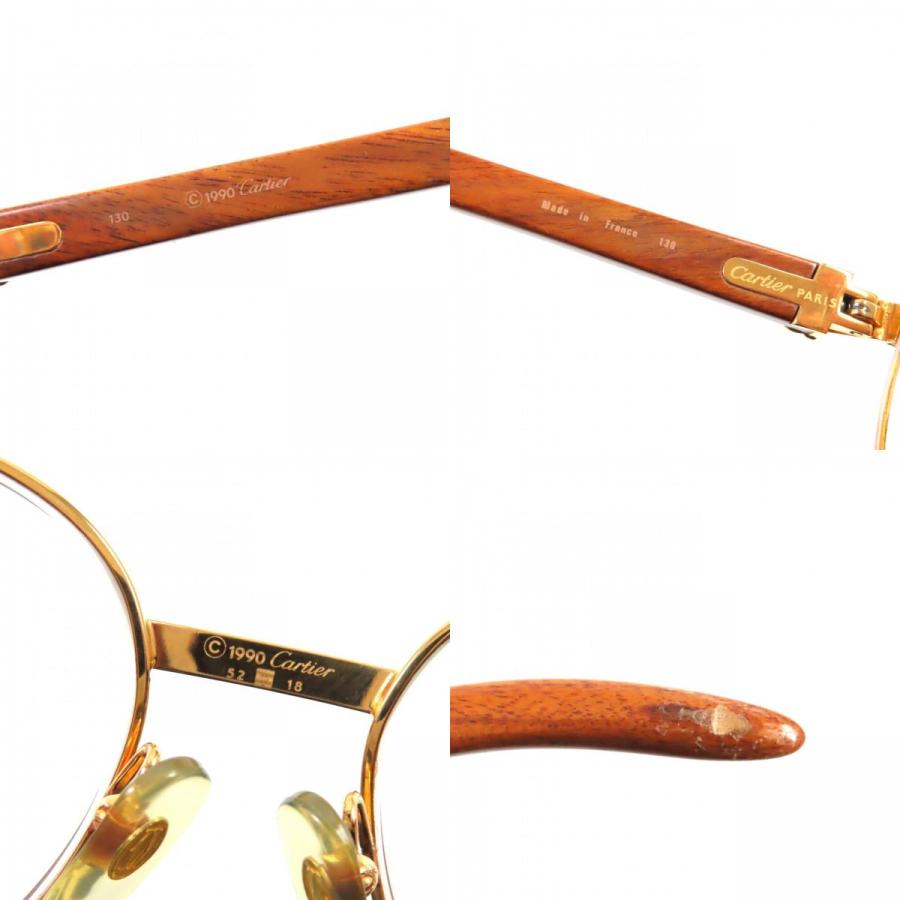 Cartier リムレス　ゴールドアイウェア　サングラス メガネ　130 Cartier（カルティエ） 人気▽Cartier ロゴ金具 ウッドテンプル メガネ