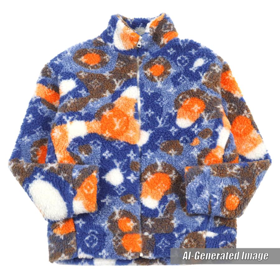 未使用品▼LOUIS VUITTON ルイヴィトン 23SS 1AAU8L モノグラム ジャガード カモフリース ジップアップ ブルゾン ネイビー オレンジ M イタリア製 正規品 メンズ LOUIS VUITTON（ルイ・ヴィトン） 極美品○ルイヴィトン 23SS 1AAU8L