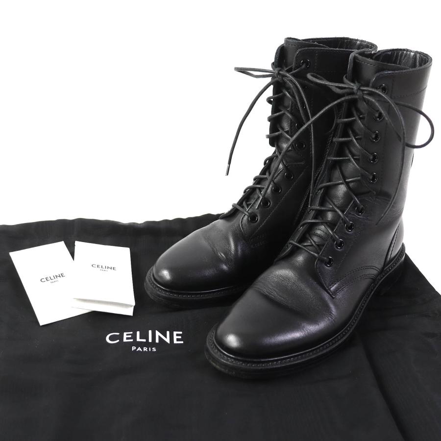 美品△CELINE セリーヌ P190008559 レンジャー レザー レースアップ コンバット ブーツ ブラック 37 保存袋付き イタリア製 レディース｜brand-td-store｜02