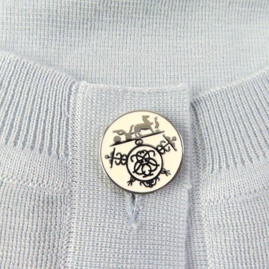 未使用☆HERMES エルメス 23AW シルク カシミヤ混 ロゴボタン付 長袖 