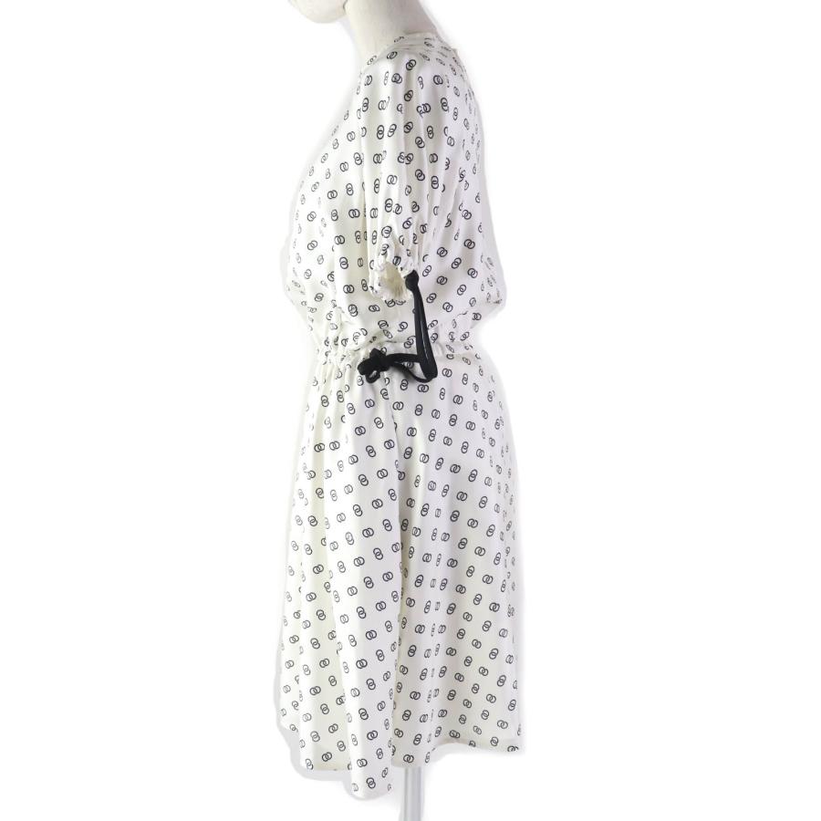 未使用品☆ルイヴィトン 定価300300円 22SS 1A9NYN シルク100％ チェーンリンクドローストリングドレス 白 黒 36 ハンガー付 伊製 正規品の画像