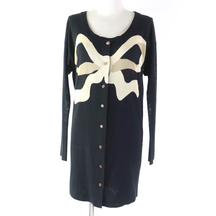 美品☆ヴィヴィアンウエストウッド レッドレーベル オーブボタン リボン柄 ロング カーディガン/カットソー アンサンブル 黒 2 正規品 美品☆ヴィヴィアンウエストウッド レッドレーベル オーブボタン