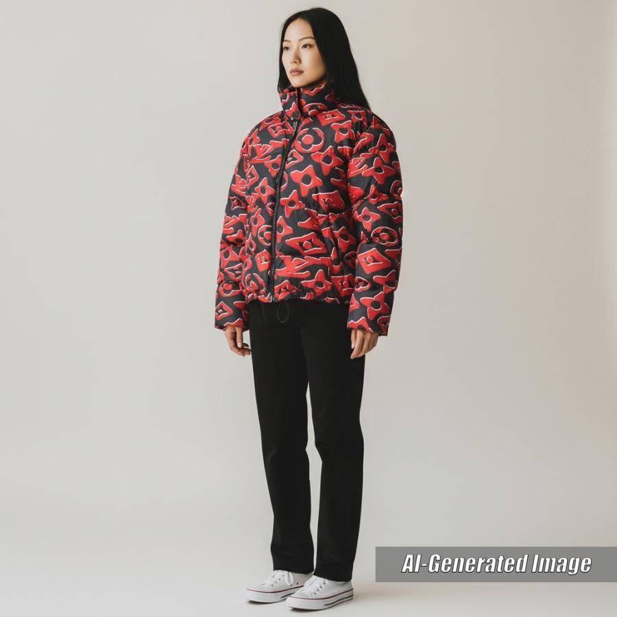極美品△ルイヴィトン ウルス フィッシャー 21SS 1A8B3X タフテッドモノグラム ハイネック ダウンジャケット 赤 黒 36 伊製 正規品の画像