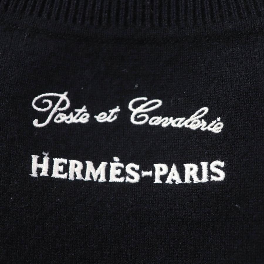美品◎HERMES エルメス 21SS Poste et Cavalerie サーベル飾り袋 カシミヤ 刺繍 長袖 ニット ブラック ホワイト 38 イタリア製 正規品 レディース HERMES（エルメス） 極美品☆エルメス 21年 Poste et Cavalerie