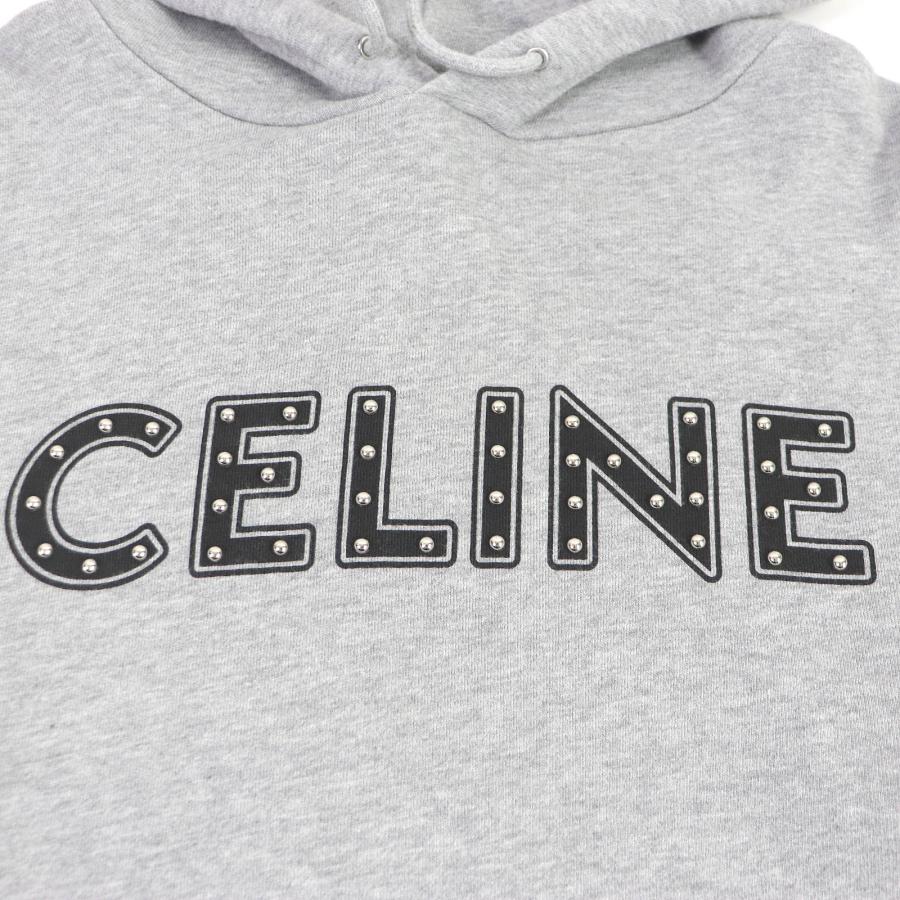 【美品】セリーヌ スタッズ ロゴ パーカー カットオフ コットン グレー S CELINE（セリーヌ） 美品□CELINE 2Y309052H コットン スタッズ ロゴ