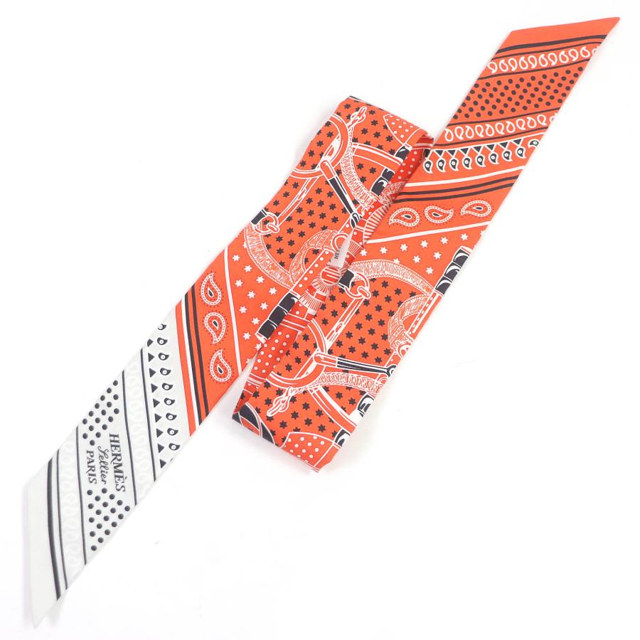 未使用品□エルメス 定価36300円 H062978S ツイリー シルク エプロン・ドール・バンダナ スカーフ ヴァーミリオン/グリペルル/白 仏製 HERMES（エルメス） 未使用品□エルメス 定価36300円 H062978S