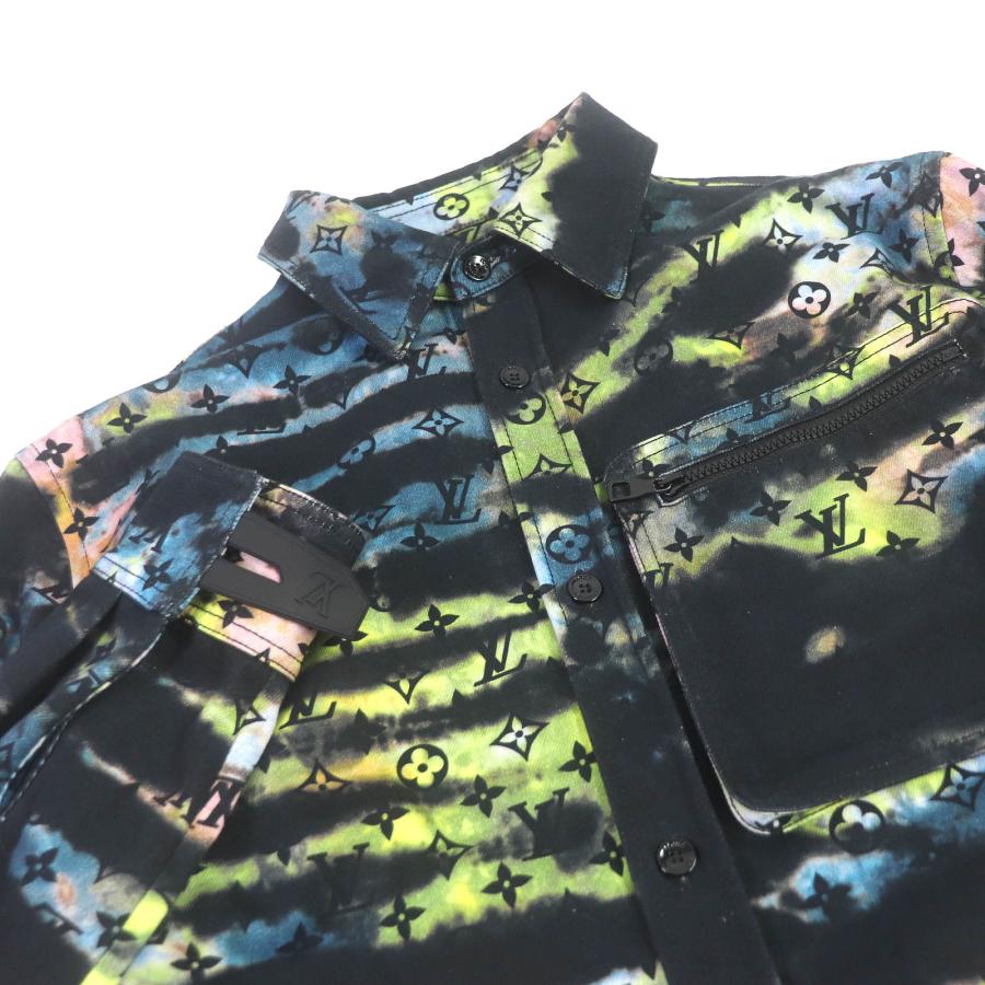 極美品□ルイヴィトン 21AW 1A9A3S プリンテッドモノグラム タイダイ デニムシャツ ジャケット ブラック系 M イタリア製 正規品 メンズの画像