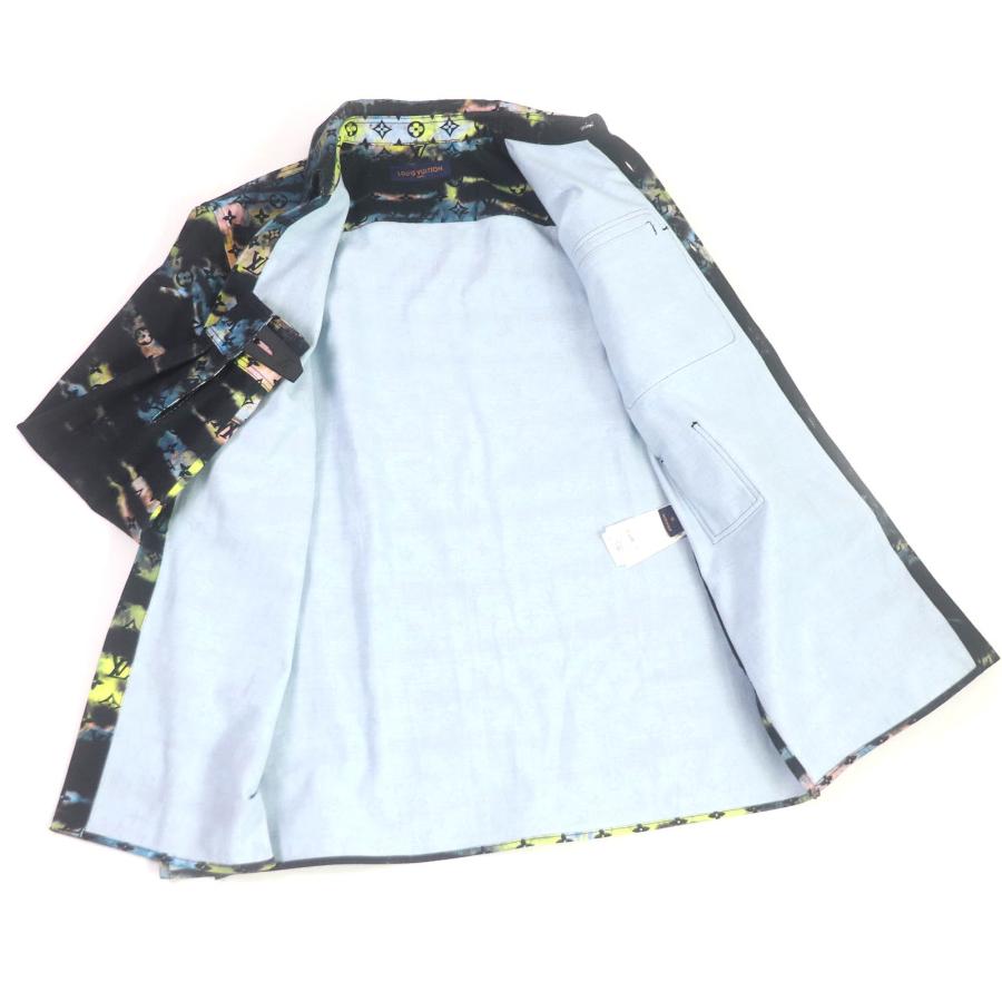 極美品□ルイヴィトン 21AW 1A9A3S プリンテッドモノグラム タイダイ デニムシャツ ジャケット ブラック系 M イタリア製 正規品 メンズの画像
