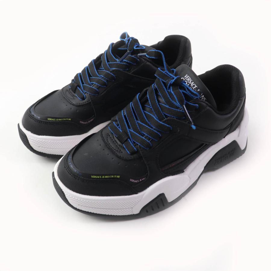 未使用品★Versace Jeans ヴェルサーチ・ジーンズ 71VA3SF1 ロゴデザイン レースアップ スニーカー ブラック ブルー 35 保存袋付 未使用品☆Versace Jeans ヴェルサーチ・ジーンズ 71VA3SF1 ロゴ