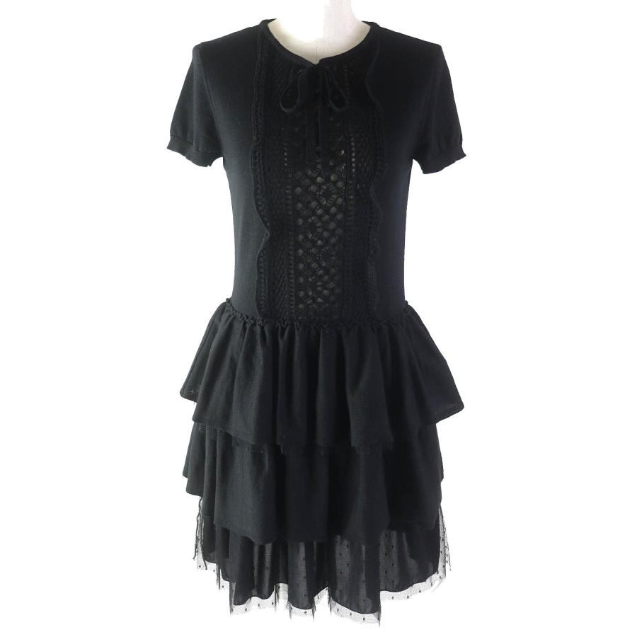 美品△レッドヴァレンティノ バージンウール100% リボン チュール使い  