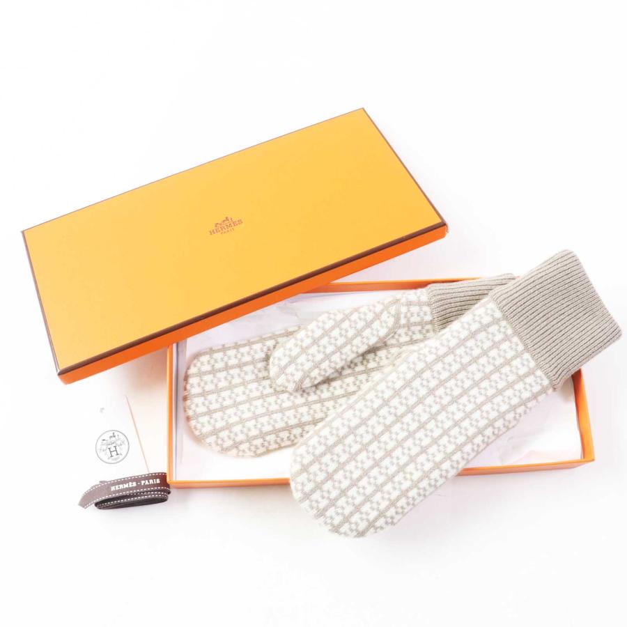 エルメス ホープ カシミヤ100％ ジャガード ニット ミトン　ネイビー　S HERMES（エルメス） 未使用品◎エルメス ホープ カシミヤ100