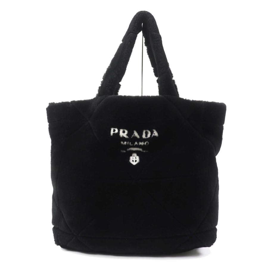 美品◎PRADA プラダ 1BG427 ポーチ付き ロゴ入り シアリング ムートン 