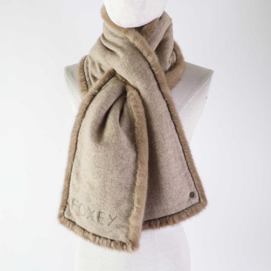 極美品◎FOXEY フォクシー 37459 MINK WARM STOLE ミンク カシミヤ100  