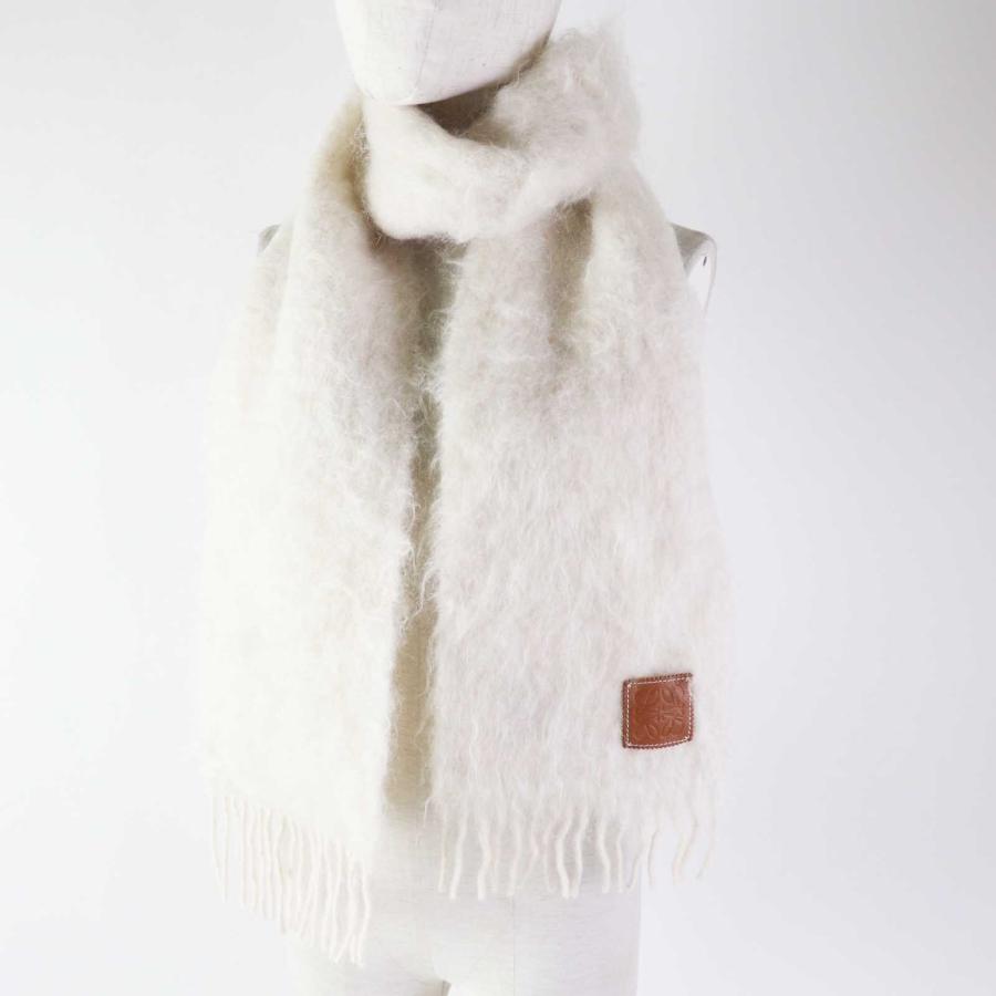 美品◎LOEWE ロエベ モヘア ウール アナグラムレザーパッチ フリンジ  