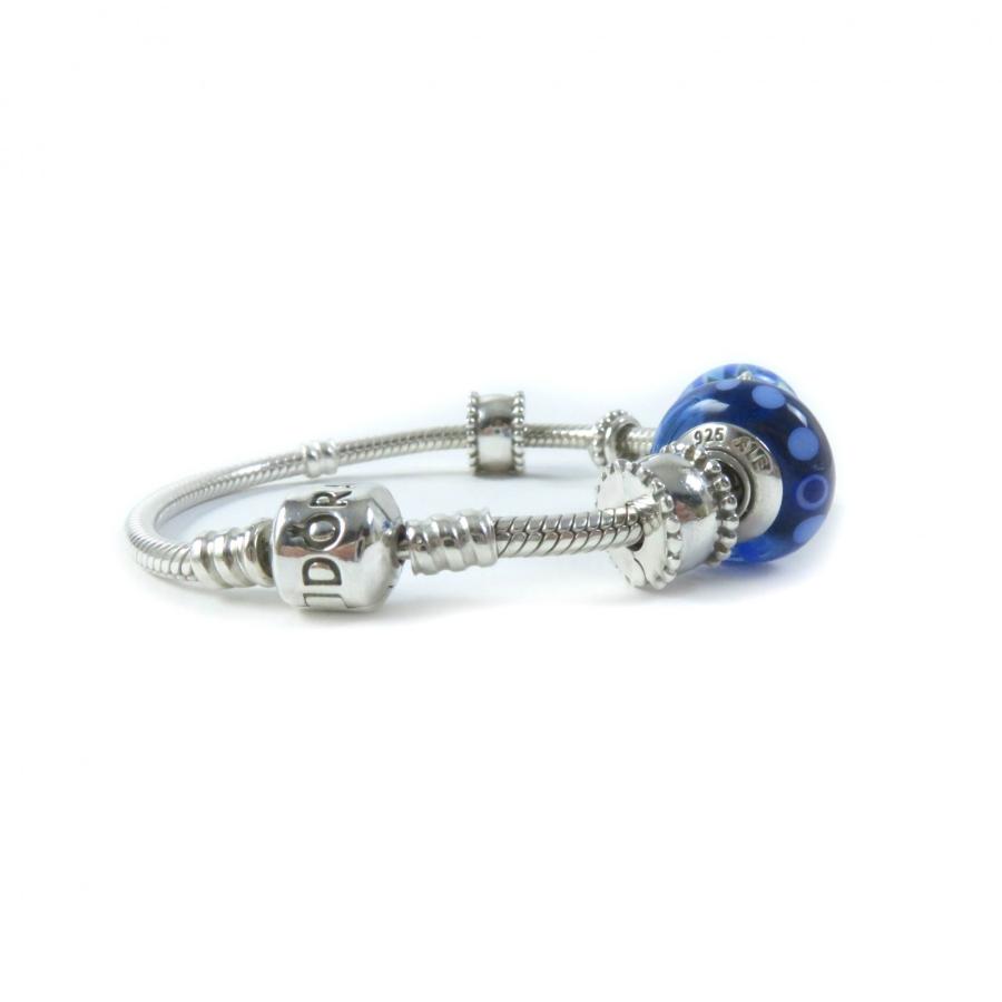 極美品☆PANDORA パンドラ スネークチェーン チャーム6個付 猫 星 