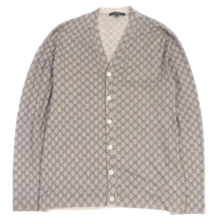 GUCCI 美品□GUCCI グッチ カシミヤ100％ GG総柄 ロゴボタン 薄手 