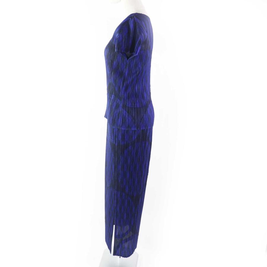 極美品◎プリーツプリーズ イッセイミヤケ PP43-JK901 PP43-JG904 総柄 カットソー／ロングスカート セットアップ 青 黒 4／4 正規品_2