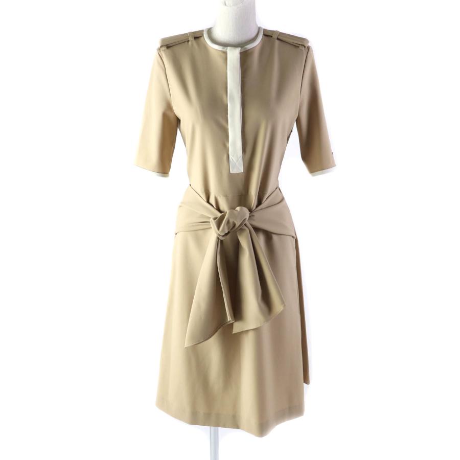 美品★Fluid. KOZUE ANZAI フルイド 安西コズエ 定価42900円 LFD19S6543 エポレット付 リボン 半袖 ツイル ワンピース ベージュ 1 正規品 美品☆Fluid. KOZUE ANZAI フルイド 安西コズエ 定価42900円